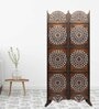 Brown Floral Handcarved Wooden Room Divider Two Panels With Stand