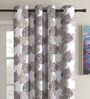 Brown Floral Polyester 5Ft Semisheer Eyelet Window Curtains (Set Of 2)
