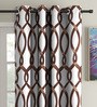 Brown Floral Polyester 5Ft Semisheer Eyelet Window Curtains (Set Of 2)