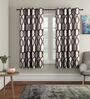 Brown Floral Polyester 5Ft Semisheer Eyelet Window Curtains (Set Of 2)