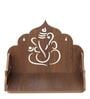 Brown Ganesha Design Laminated Wood Pooja Shelf