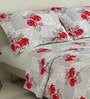 Red and White Floral 180 TC Cotton Queen Sized Double Bedsheet with 2 Pillow Covers