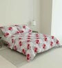 Red and White Floral 180 TC Cotton Queen Sized Double Bedsheet with 2 Pillow Covers