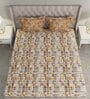 Brown Abstract 144 TC Cotton Queen Sized Bed Sheets with 2 Pillow Covers