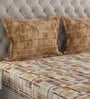 Brown Abstract 144 TC Cotton Queen Sized Bed Sheets with 2 Pillow Covers