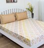 Brown Geometric 144 TC Cotton Queen Sized Bed Sheets with 2 Pillow Covers