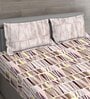 Brown Geometric 150 TC Cotton Queen Sized Bed Sheets with 2 Pillow Covers