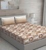 Brown Geometric 150 TC Cotton Queen Sized Bed Sheets with 2 Pillow Covers