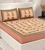 Peach Floral 200 TC Cotton Double Queen Sized Bedsheet With 2 Pillow Covers