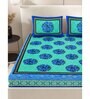Green Floral 200 TC Cotton Double Queen Sized Bedsheet With 2 Pillow Covers