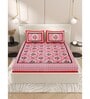 Pink Floral 200 TC Cotton Double Queen Sized Bedsheet With 2 Pillow Covers