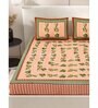 Peach Floral 200 TC Cotton Double Queen Sized Bedsheet With 2 Pillow Covers