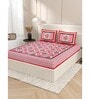 Pink Floral 200 TC Cotton Double Queen Sized Bedsheet With 2 Pillow Covers