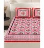 Pink Floral 200 TC Cotton Double Queen Sized Bedsheet With 2 Pillow Covers