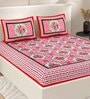 Pink Floral 200 TC Cotton Double Queen Sized Bedsheet With 2 Pillow Covers