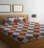 Brown Geometric 210 TC Cotton Double Bed Sheet with 2 Pillow Cover