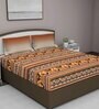 Brown Geometric 210 TC Cotton King Sized Bed Sheets with 2 Pillow Covers
