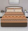 Brown Geometric 210 TC Cotton King Sized Bed Sheets with 2 Pillow Covers
