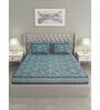 Green Floral 300 TC Cotton Double King Sized Bedsheet With 2 Pillow Covers