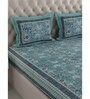 Green Floral 300 TC Cotton Double King Sized Bedsheet With 2 Pillow Covers