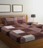 Brown Geometric 300 TC Cotton Blend Double King Size Bedsheet with 2 Pillow Covers