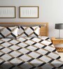 Brown Geometric 300 TC Cotton Blend Double King Sized Bedsheet With 2 Pillow Covers
