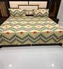 Green Geometric 400 TC 100% Cotton King Sized Bed Sheets with 2 Pillow Covers