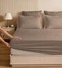 Brown Glace Cotton Solid Elastic Fitted King Bedsheet With 2 Pillow Covers