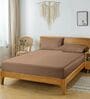 Brown Glace Cotton Solid Elastic Fitted King Bedsheet With 2 Pillow Covers