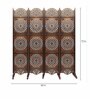 Brown Handcarved Wooden Room Divider Four Panels In Circular Floral Pattern With Stand