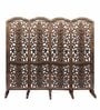 Brown Handcarved Wooden Room Divider Four Panels In Plant With Flower Floral Pattern With Stand