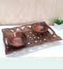 Brown Handpainted  Wood 2 Pc Bowls With Serving Tray