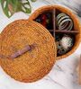 Brown Hogla Grass Handwoven Partition  Box With Lid