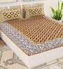 Brown Geometric 120 TC Cotton Queen Sized Bedsheet with 2 Pillow Cover