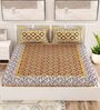 Brown Geometric 120 TC Cotton Queen Sized Bedsheet with 2 Pillow Cover