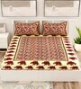 Brown Traditional 120 TC Cotton Queen Sized Bedsheet with 2 Pillow Cover