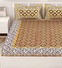 Brown Geometric 120 TC Cotton Queen Sized Bedsheet with 2 Pillow Cover