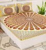Brown Traditional 120 TC Cotton Queen Sized Bedsheet with 2 Pillow Cover