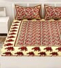 Brown Traditional 120 TC Cotton Queen Sized Bedsheet with 2 Pillow Cover