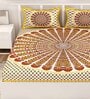 Brown Traditional 120 TC Cotton Queen Sized Bedsheet with 2 Pillow Cover