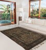Brown Jute Cotton Screen Printed Hand Woven 8 x 5 Feet Dhurrie
