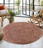 Brown Geometric Jute 3 ft x 3 ft Hand Woven Round Carpet