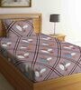 Brown Floral 300 TC Cotton Blend Single Bed Sized Bed Sheets With 1 Pillow Cover