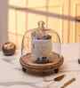 Brown Mango Wood  Cloche With Wooden Base