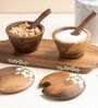 Brown Mango Wood Hand-Painted Flower Motif  Multipurpose Jar Set With Tray & Spoons