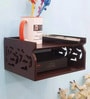 Engineered Wood Carved Wall Mounted Set Top Box Holder in Brown Colour