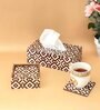 Brown & Gold Combo Tissue Box Holder with  Set of 6 Coaster Set