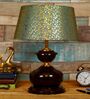 Brown Metal & Cotton Green & Gold Colour Table Lamp