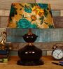 Brown Metal & Cotton Green & Yellow Colour Table Lamp