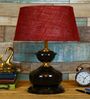 Brown Metal & Natural Fiber Maroon Colour Table Lamp